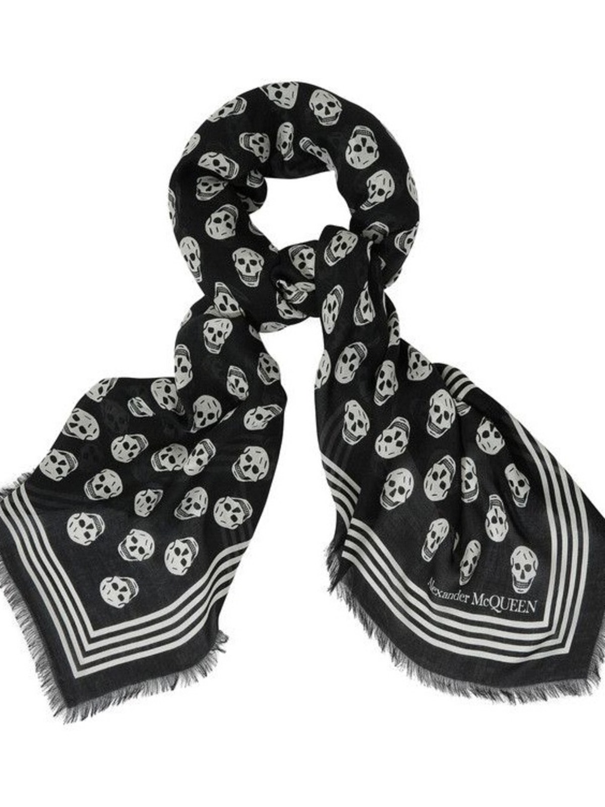 Alexander Mcqueen Black & White Skull Silk Blend Scarf